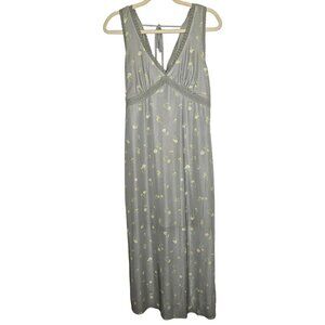 Stitch & Pine Floral Midi Dress L Green Polyester/Spandex Sleeveless‎ Lace Trim